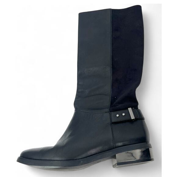 Cole Haan 8 Adler black leather and suede tall knee-high boots Riding Buckle - Picture 2 of 9